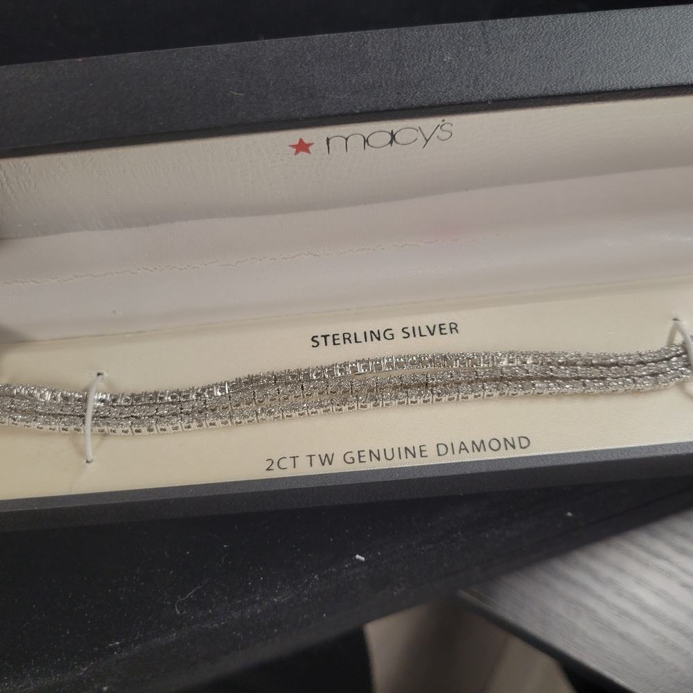Macy's Sterling Silver 2ct TW Genuine Diamond Multi-Row Bracelet - Silver